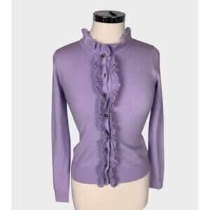 New York & Company Womens Small Light Purple Ruffled Cardigan Sweater